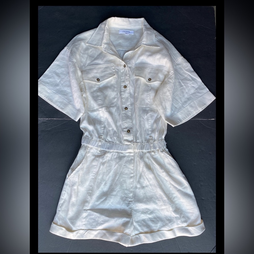 FRAME Linen Short Romper White size Small